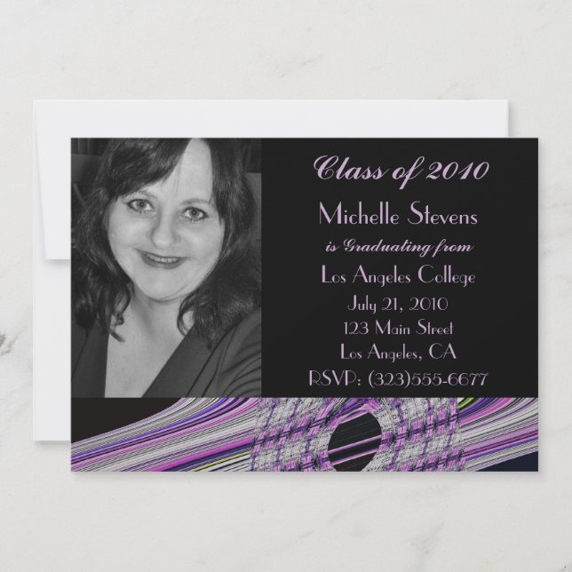 groovy purple black graduation invitation (Front)