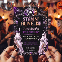 Groovy Purple Disco Ghost Sweet 16 Invite