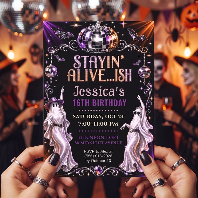 Groovy Purple Disco Ghost Sweet 16 Invite (Creator Uploaded)