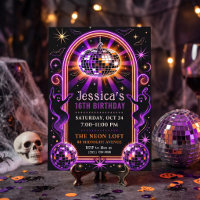 Groovy Purple Disco Ghost Sweet 16 Invite