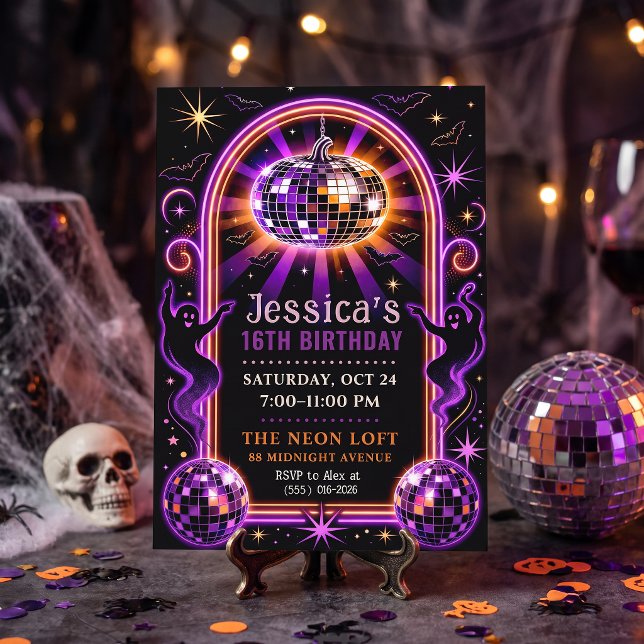 Groovy Purple Disco Ghost Sweet 16 Invite (Creator Uploaded)