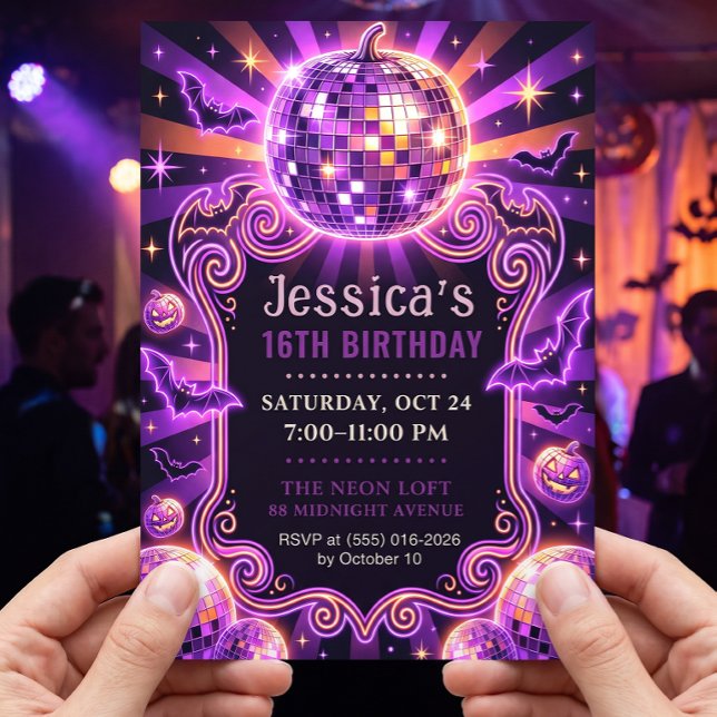 Groovy Purple Disco Pumpkin Sweet 16 Invite (Creator Uploaded)