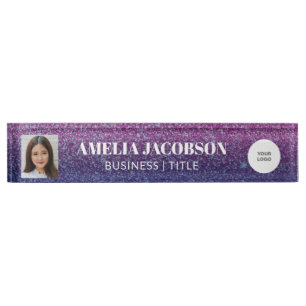 Groovy Purple Glitter Custom Photo and Logo Nameplate