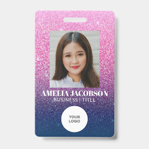 Groovy Purple Glitter Employee Photo ID Logo Badge