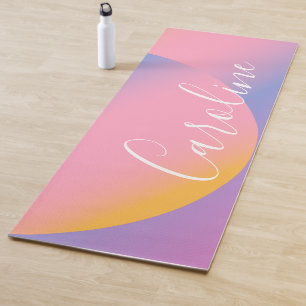Groovy Purple Gradient Personalised Script Name Yoga Mat