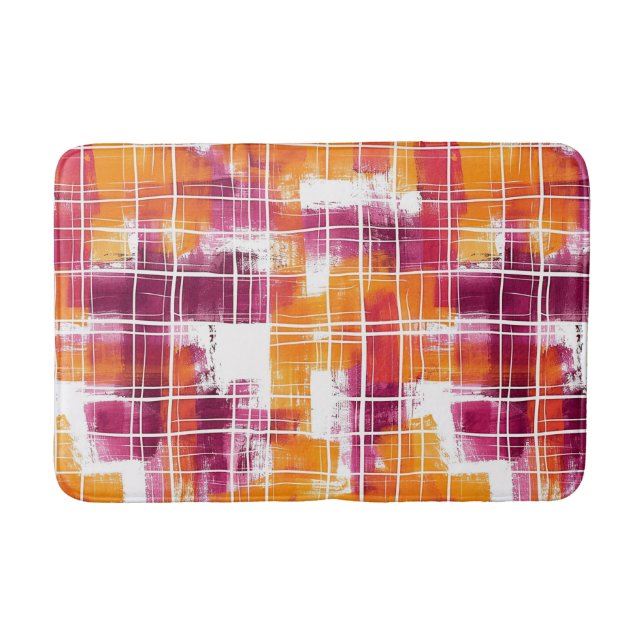 Groovy Purple Orange Plaid Stripes   Bath Mat (Front)
