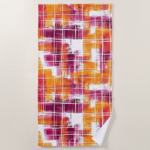 Groovy Purple Orange Plaid Stripes   Beach Towel