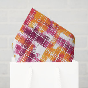 Groovy Purple Orange Plaid Stripes Birthday Tissue Paper