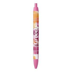 Groovy Purple Orange Plaid Stripes Black Ink Pen