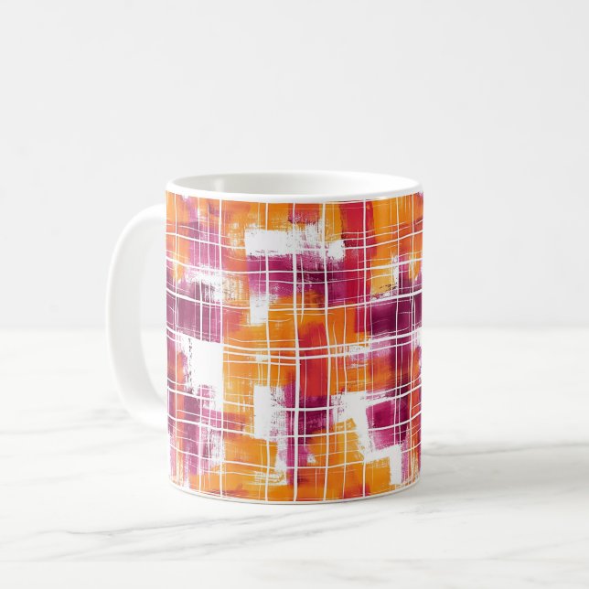 Groovy Purple Orange Plaid Stripes Coffee Mug (Front Left)