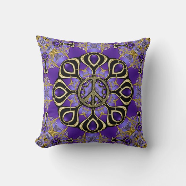 Groovy Purple Peace Mandala Cushion (Front)