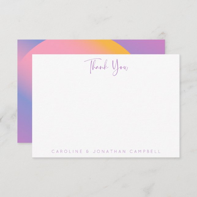 Groovy Purple Pink Gradient Custom Name Thank You Card (Front/Back)