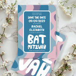 Groovy Purple Waves Custom Bat Bar Bnai Mitzvah Save The Date<br><div class="desc">Perfect card to announce a bar or bat mitzvah or other Jewish celebration and ask guests to save the date! Hand made art for you with handlettering on the front and back side! FULLY CUSTOMIZABLE! Click on “Personalise” above to edit the text. Click "edit using design tool" to adjust the...</div>