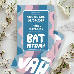 Groovy Purple Waves Custom Bat Bar Bnai Mitzvah Save The Date