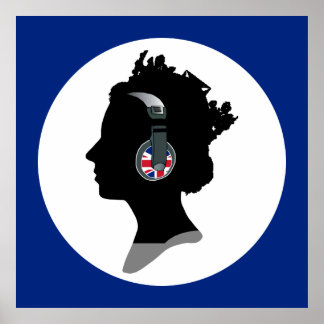 GROOVY QUEEN ELIZABETH WITH DJ HEADPHONES POSTER