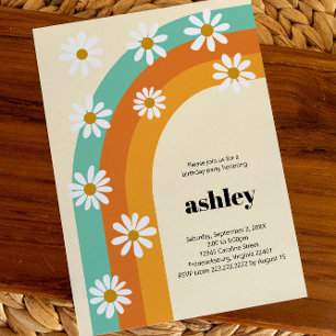 Groovy Rainbow 1970s Boho Daisy Birthday Party Invitation