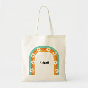 Groovy Rainbow 1970s Style Boho Daisy Personalised Tote Bag