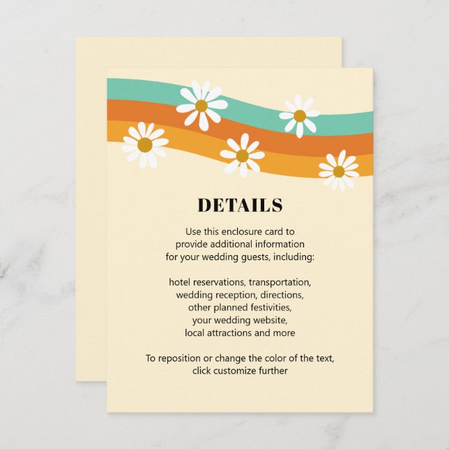 Groovy Rainbow 1970s Style Boho Daisy Wedding Enclosure Card (Front/Back)