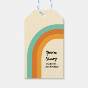 Groovy Rainbow 1970s Style Turquoise & Orange Gold Gift Tags