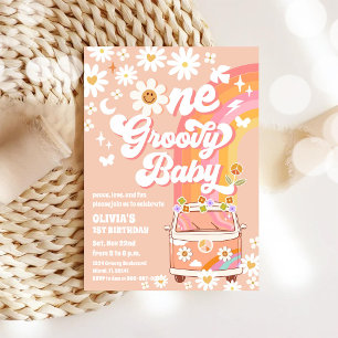 Groovy Rainbow 1st Birthday Invitation