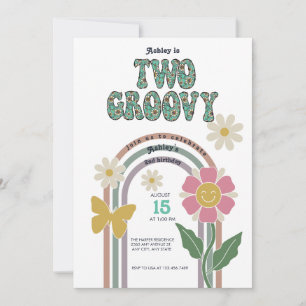 Groovy Rainbow   2nd Birthday Invitation