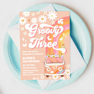 Groovy Rainbow 3rd Birthday Invitation