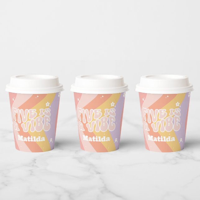 groovy rainbow 5 is a vibe 60's retro daisy cool paper cups (Multi)
