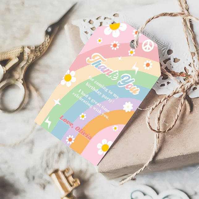 Groovy Rainbow Birthday Party Thank You  Gift Tag (Creator Uploaded)
