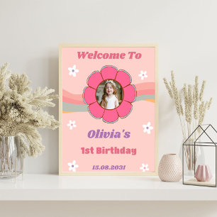 Groovy Rainbow Birthday Party Welcome Sign 