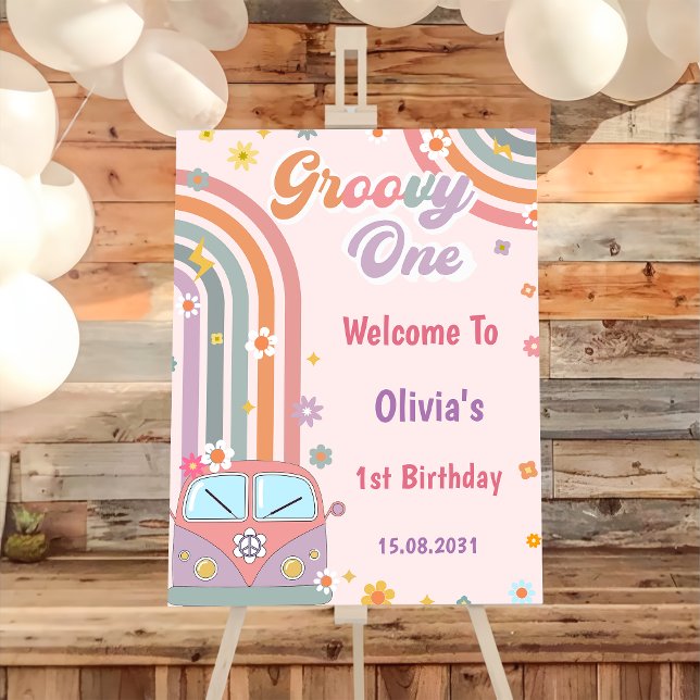 Groovy Rainbow Birthday Party Welcome Sign  (Creator Uploaded)