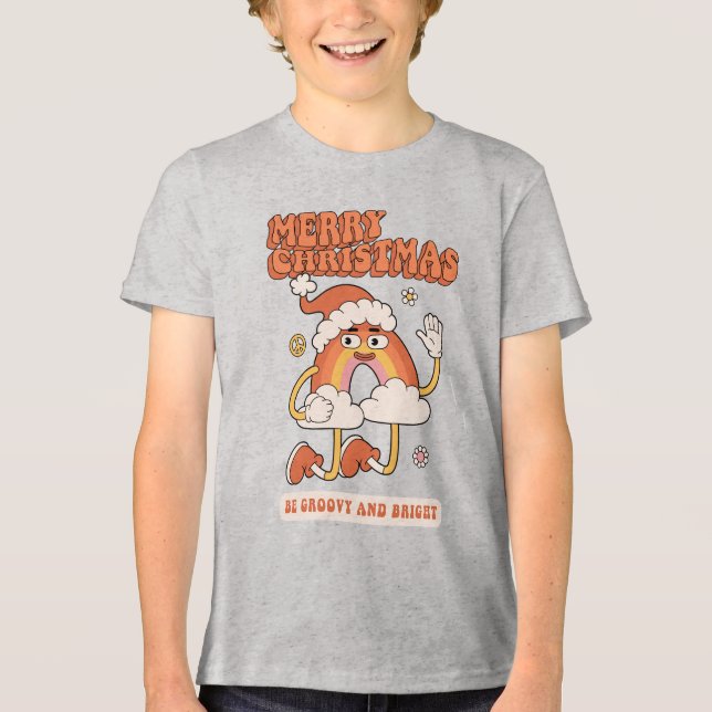 Groovy Rainbow Christmas - Be Bright and Merry Tri-Blend Shirt (Front)
