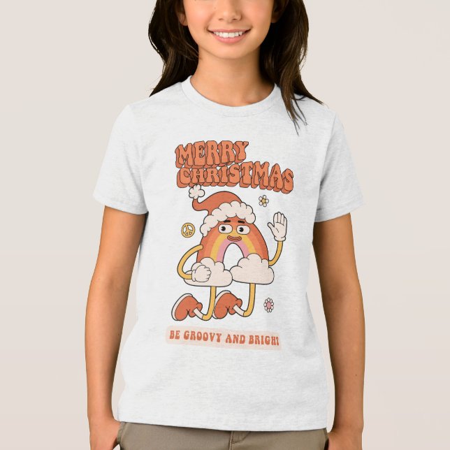 Groovy Rainbow Christmas - Be Bright and Merry Tri-Blend Shirt (Front)