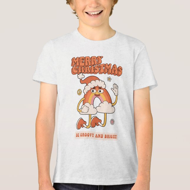 Groovy Rainbow Christmas - Be Bright and Merry Tri-Blend Shirt (Front)