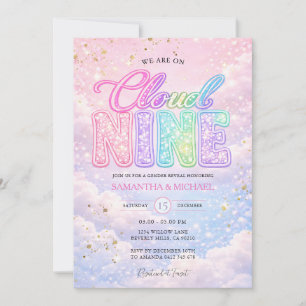Groovy Rainbow Cloud Nine Glitter Gender Reveal  Invitation