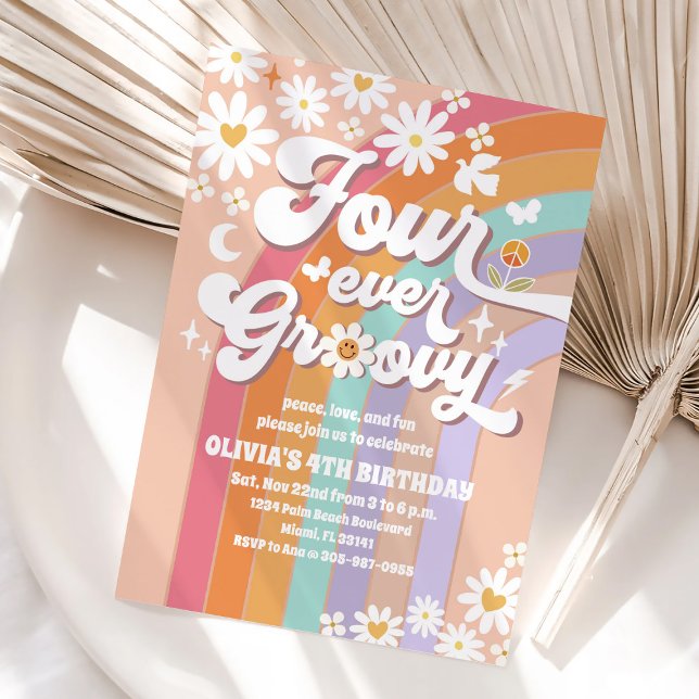 Groovy Rainbow Daisy Birthday Invitation (Creator Uploaded)