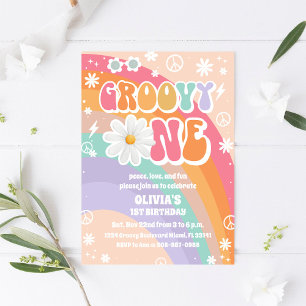 Groovy Rainbow First Birthday Invitation