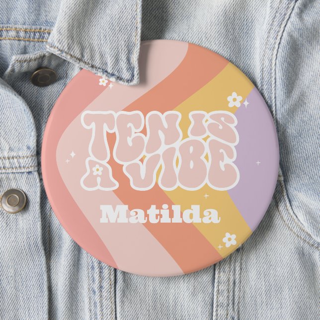 groovy rainbow ten is a vibe 60's retro daisy cool 6 cm round badge (In Situ)