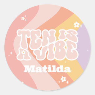 groovy rainbow ten is a vibe 60's retro daisy cool classic round sticker