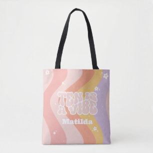 groovy rainbow ten is a vibe 60's retro daisy cool tote bag