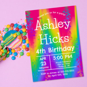 Groovy Rainbow Tie Dye Kids Birthday Party  Invitation