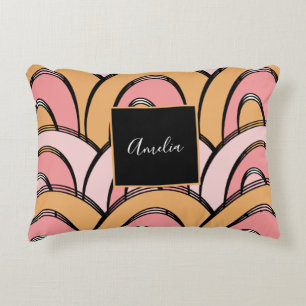 Groovy Rainbows Pattern Orange Pink Decorative Cushion