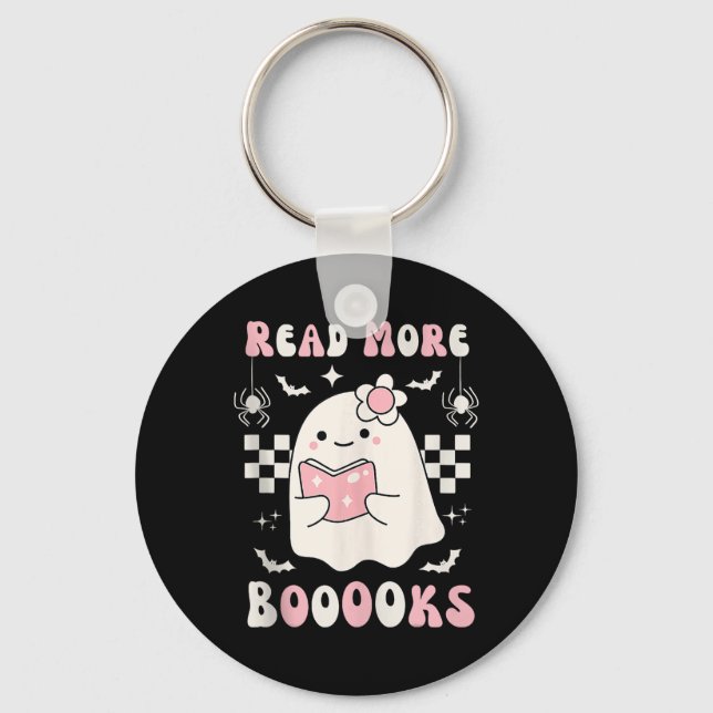 Groovy Read More Books Cute Ghost Boo Funny Hallow Key Ring (Front)