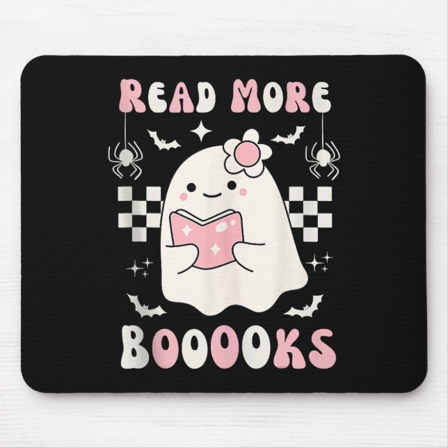 Groovy Read More Books Cute Ghost Boo Funny Hallow Mouse Pad (Front)