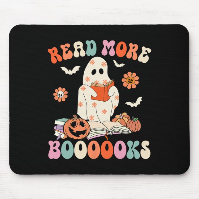 Groovy Read More Books Cute Ghost Boo Funny Hallow Mouse Pad (Front)
