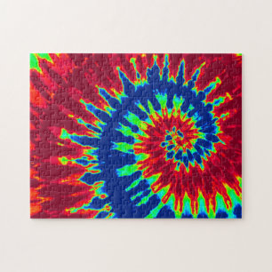 Groovy Red and Navy Blue Tie Dye Spiral Jigsaw Puzzle