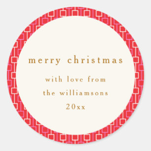 Groovy Red Pink Retro Cute Custom Name Christmas Classic Round Sticker