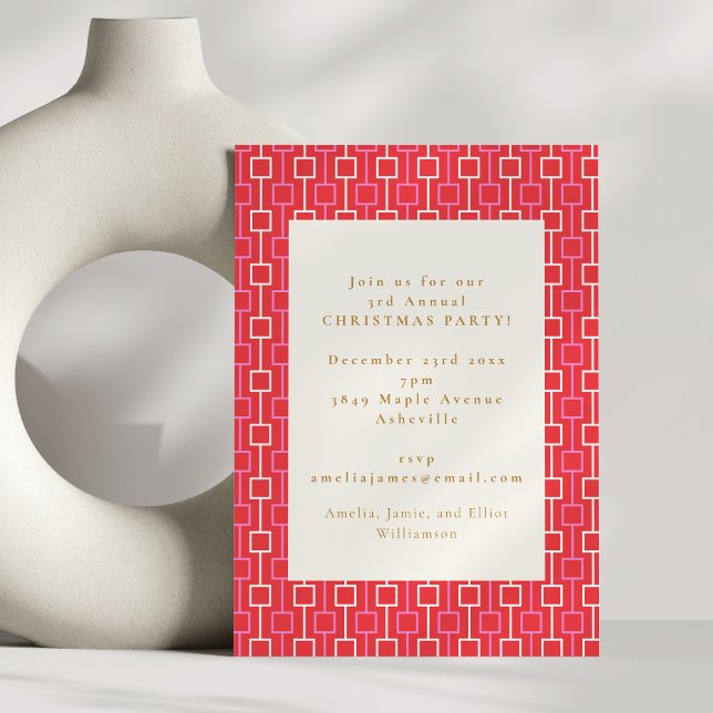 Groovy Red Pink Retro Cute Holiday Christmas Party Invitation (Creator Uploaded)