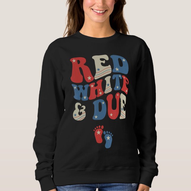 Groovy Red White And Due Baby Reveal 4th of July M Sweatshirt (Front)