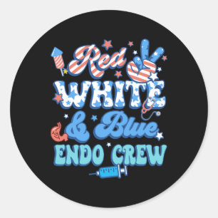 Groovy Red White Blue Endo Crew Endo Nurse 4th Of Classic Round Sticker