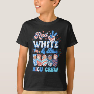 Groovy Red White Blue Nicu Crew Nicu Nurse 4th Of  T-Shirt